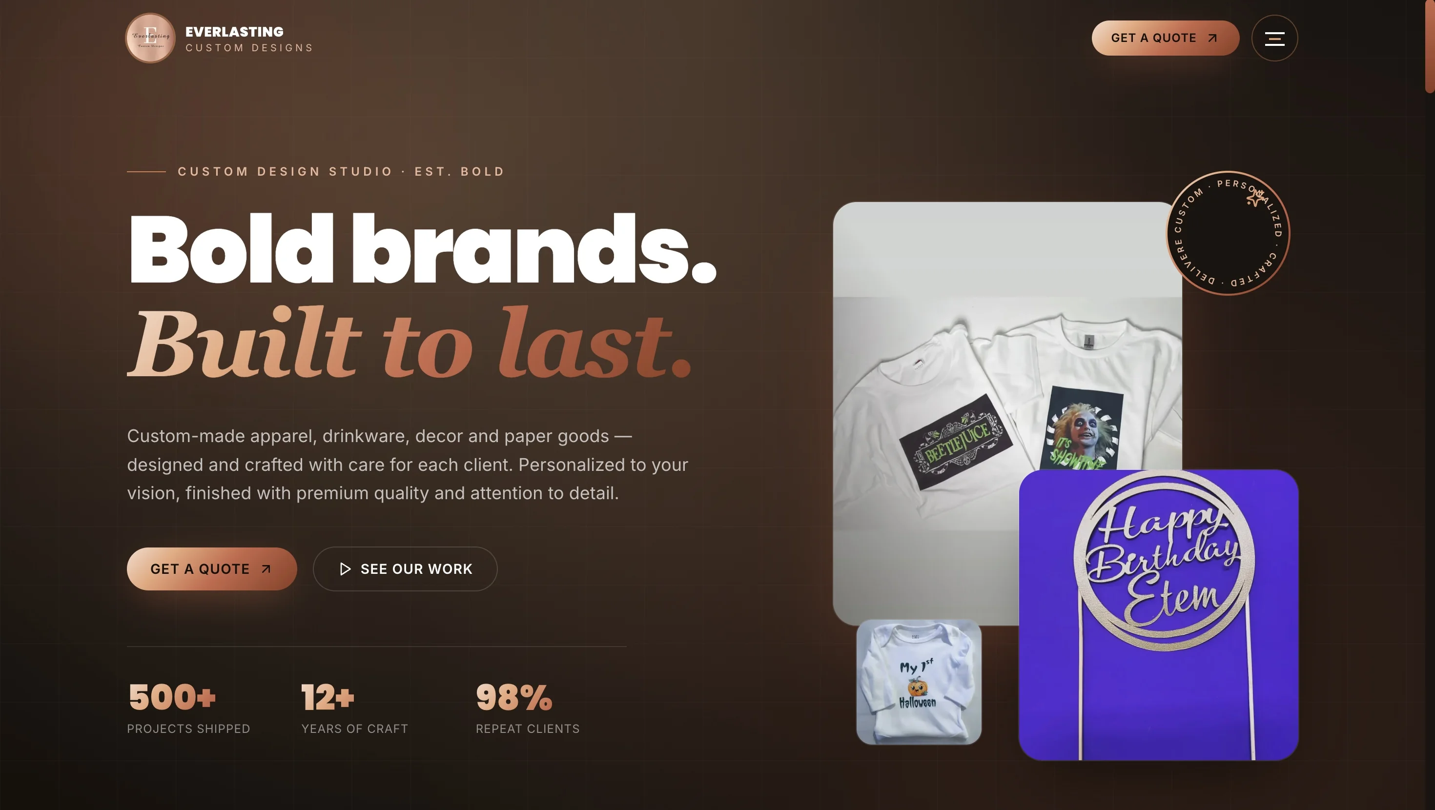 Everlasting Custom Designs — homepage screenshot