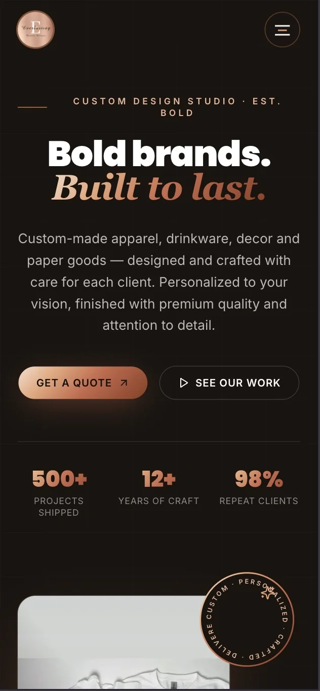 Everlasting Custom Designs mobile view